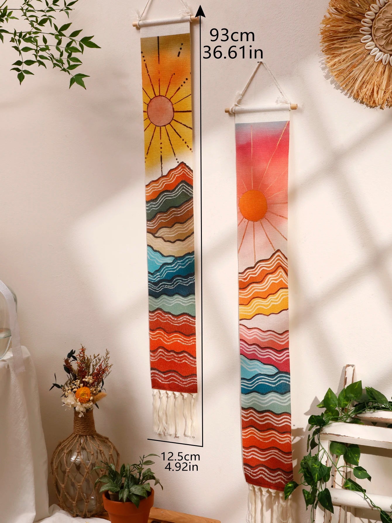 Boho Macrame Wall Tapestry - Mountain Sunrise Sunset Décor