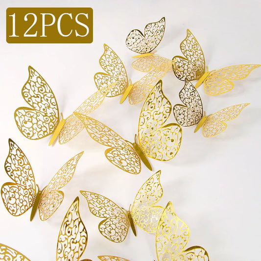 3D Hollow Butterfly Wall Stickers - Set of 12 for DIY Home Decor