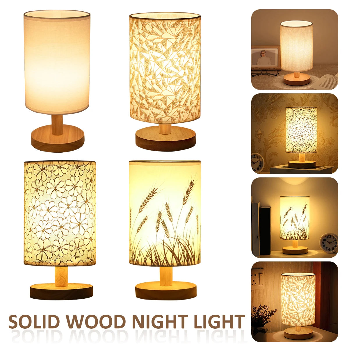 Wooden USB Table Lamp: Stylish Bedroom Night Light with Cylinder Shade - Perfect Home Decor!