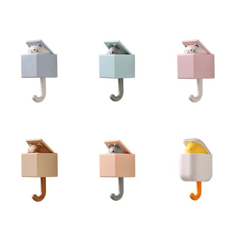 Cartoon Cat Self-Adhesive Door Hook - Cute Animal Decoration Rack