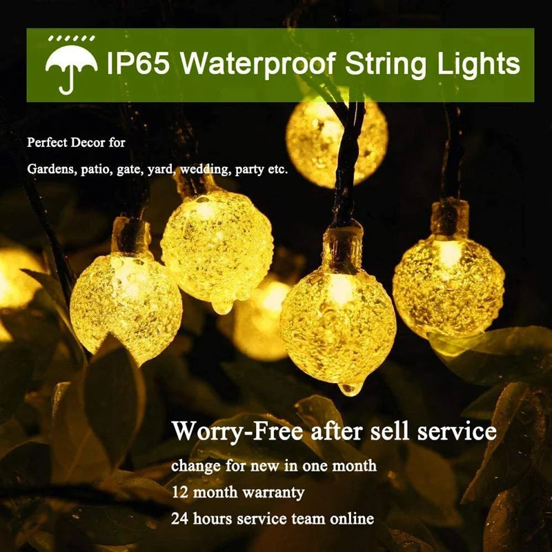 Outdoor Solar Globe String Lights - Waterproof Festoon Fairy