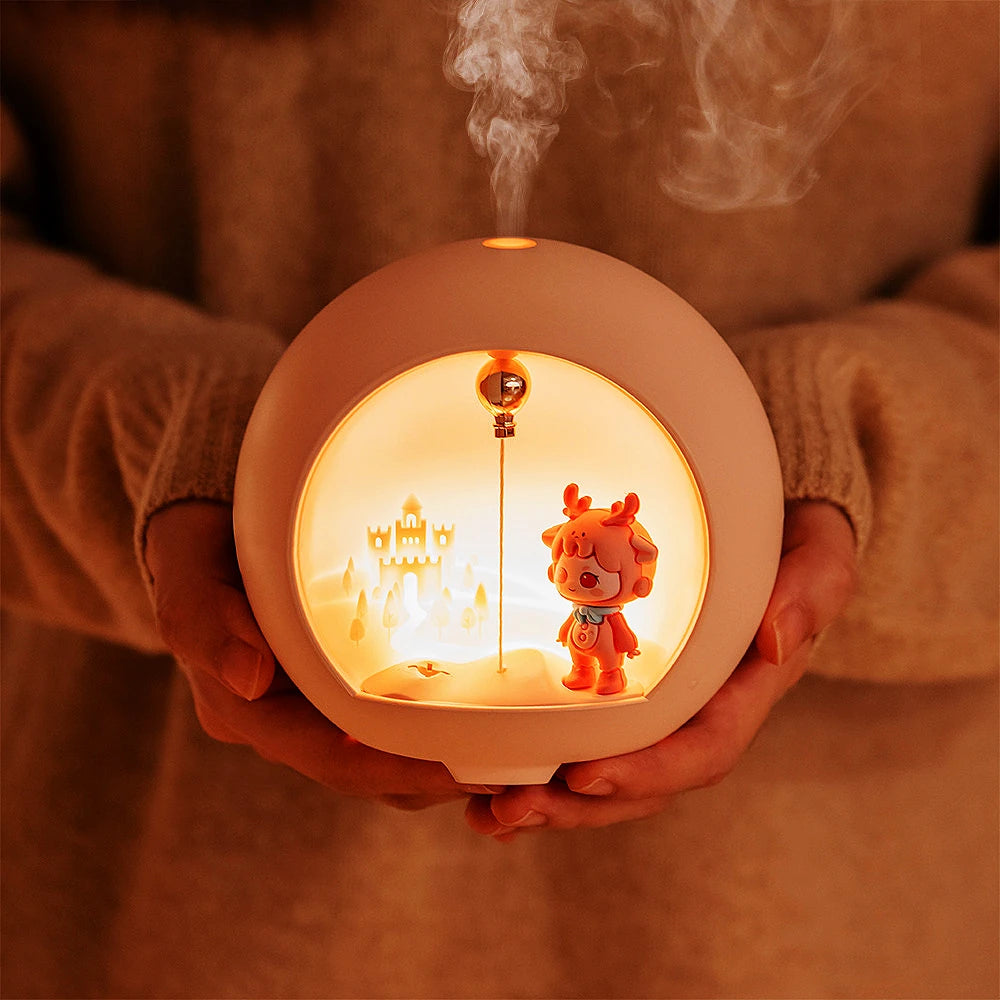 Whimsical Romance: Cute Cartoon Mini Lamp & Humidifier - USB Aromatherapy Diffuser for Rooms!"