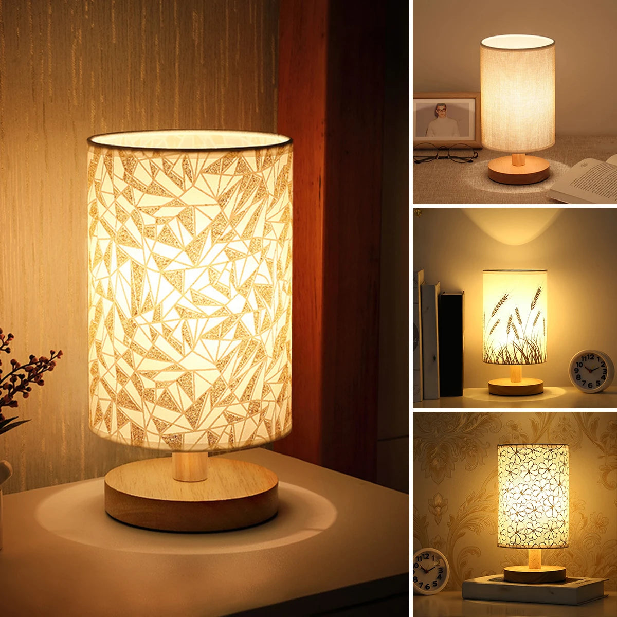 Wooden USB Table Lamp: Stylish Bedroom Night Light with Cylinder Shade - Perfect Home Decor!